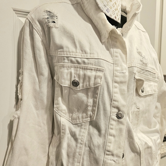White Distressed Denim Jacket - Picture 3 of 7